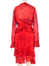 Escada Red Floral Ruffle Skirt Ensemble Suit arcadeshops.com