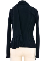 Jean Paul Gaultier Attached Scarf Ribbed Knit Sweater Top arcadeshops.com