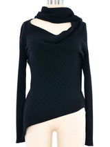 Jean Paul Gaultier Attached Scarf Ribbed Knit Sweater Top arcadeshops.com