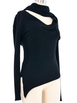 Jean Paul Gaultier Attached Scarf Ribbed Knit Sweater Top arcadeshops.com