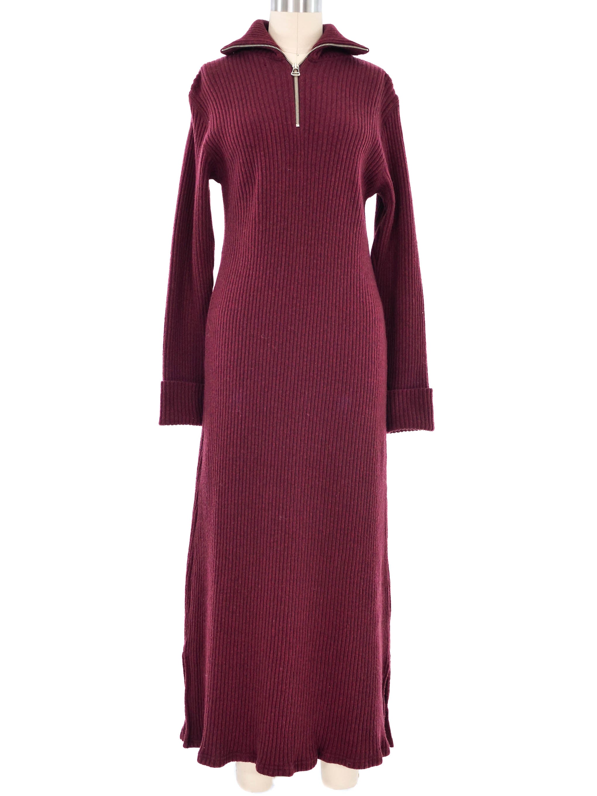 Jean Paul Gaultier Maroon Ribbed Knit Sweater Dress