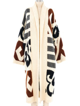 Neutral Graphic Patterned Knit Maxi Cardigan Jacket arcadeshops.com