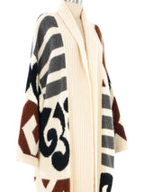 Neutral Graphic Patterned Knit Maxi Cardigan Jacket arcadeshops.com