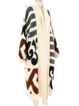 Neutral Graphic Patterned Knit Maxi Cardigan Jacket arcadeshops.com