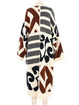 Neutral Graphic Patterned Knit Maxi Cardigan Jacket arcadeshops.com