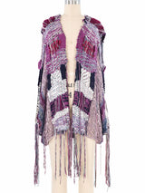 Hand Knit Raspberry Fringed Ribbon Cardigan Jacket arcadeshops.com