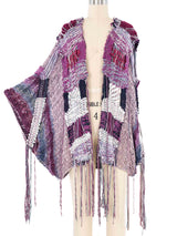 Hand Knit Raspberry Fringed Ribbon Cardigan Jacket arcadeshops.com