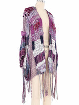 Hand Knit Raspberry Fringed Ribbon Cardigan Jacket arcadeshops.com