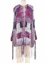 Hand Knit Raspberry Fringed Ribbon Cardigan Jacket arcadeshops.com