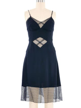 Karl Lagerfeld Navy Sheer Panel Slip Dress Dress arcadeshops.com