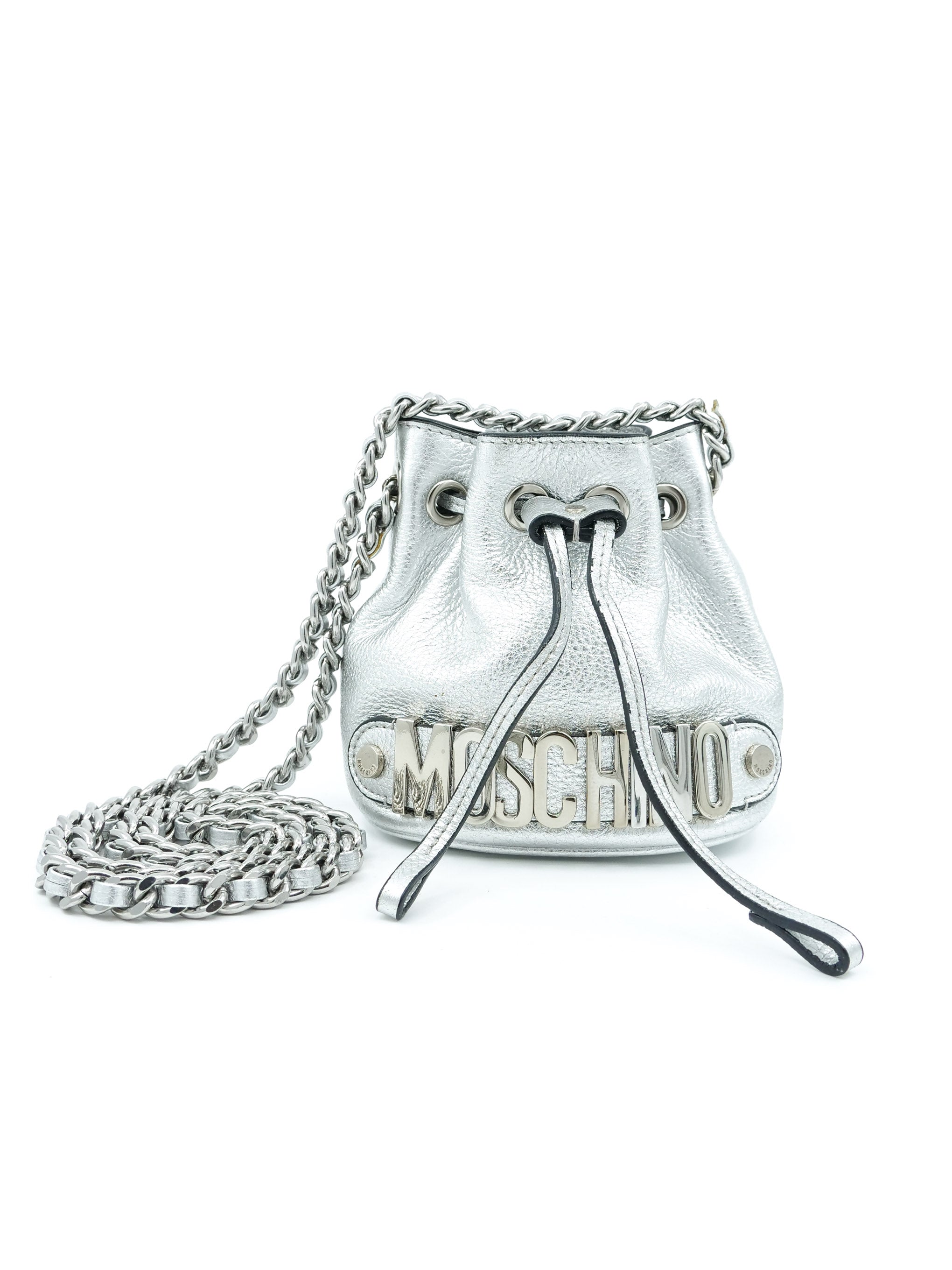 Moschino Silver Leather Bucket Bag