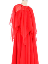 Estevez Red Chiffon Ruched Handkerchief Gown Dress arcadeshops.com