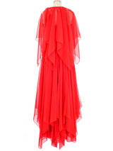 Estevez Red Chiffon Ruched Handkerchief Gown Dress arcadeshops.com