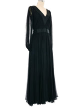 1970s Richilene Black Silk Chiffon Gown Dress arcadeshops.com