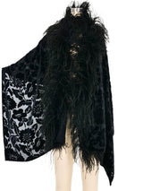 Feather Trimmed Velvet Burnout Shawl Accessory arcadeshops.com