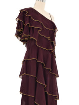 Burgundy Tiered Ruffle One Shoulder Dress Top arcadeshops.com