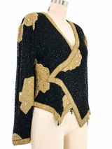 1980s Judith Ann Asymmetric Beaded Silk Top Top arcadeshops.com