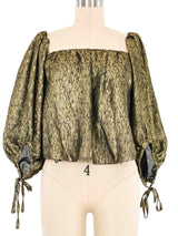 2018 Saint Laurent Gold Lame Off the Shoulder Blouse Top arcadeshops.com