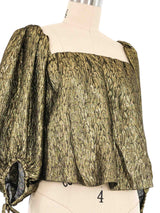 2018 Saint Laurent Gold Lame Off the Shoulder Blouse Top arcadeshops.com