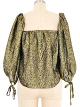 2018 Saint Laurent Gold Lame Off the Shoulder Blouse Top arcadeshops.com