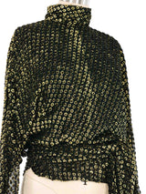 1980s Mock Neck Gold Dot Blouse Top arcadeshops.com