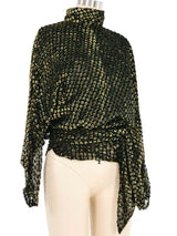 1980s Mock Neck Gold Dot Blouse Top arcadeshops.com