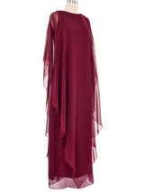 1960s Oxblood Chiffon Column Gown Dress arcadeshops.com