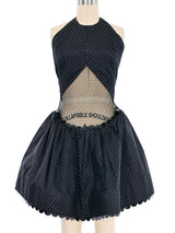 1980s Geoffrey Beene Polka Dot Mesh Midriff Mini Dress Dress arcadeshops.com