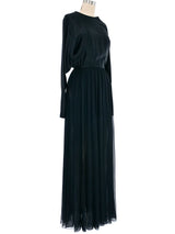 1980s Galanos Black Satin And Silk Chiffon Gown Dress arcadeshops.com