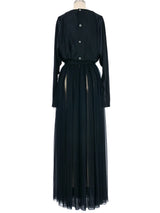 1980s Galanos Black Satin And Silk Chiffon Gown Dress arcadeshops.com