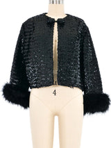 Fur Trimmed Cropped Sequin Jacket Jacket arcadeshops.com