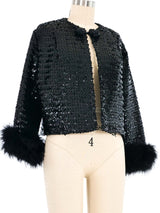 Fur Trimmed Cropped Sequin Jacket Jacket arcadeshops.com