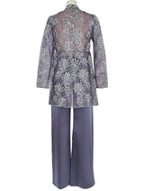 Mary McFadden Gray Metallic Lace Jacket Ensemble Suit arcadeshops.com