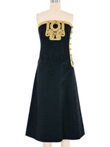 Mary McFadden Strapless Quilted Metallic Trim Dress Dress arcadeshops.com