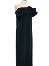 1970s Black Ruffle Collar One Shoulder Gown Dress arcadeshops.com