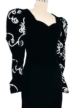 1980s Sequin Puff Sleeve Velvet Dress Dress arcadeshops.com