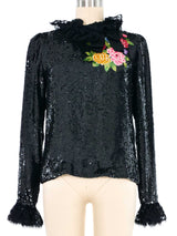 Oscar de la Renta Sequin Embellished Floral Blouse Top arcadeshops.com