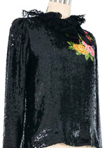 Oscar de la Renta Sequin Embellished Floral Blouse Top arcadeshops.com