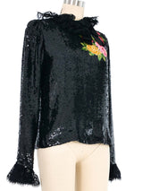 Oscar de la Renta Sequin Embellished Floral Blouse Top arcadeshops.com