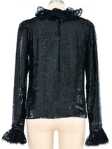 Oscar de la Renta Sequin Embellished Floral Blouse Top arcadeshops.com