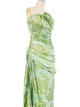 Ungaro Green Metallic Pleated And Ruched Gown Dress arcadeshops.com