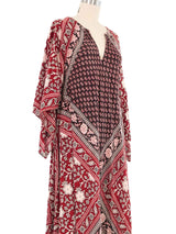 Red Block Print Angel Sleeve Indian Cotton Caftan Dress arcadeshops.com