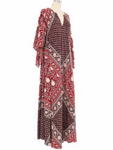 Red Block Print Angel Sleeve Indian Cotton Caftan Dress arcadeshops.com