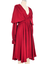 Ossie Clark Burgundy Flutter Crepe Dress Dress arcadeshops.com