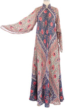 Adini Multicolor Floral Indian Block Printed Caftan Dress arcadeshops.com