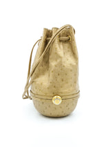 Fendi Gold Ostrich Leather Drawstring Evening Bag Accessory arcadeshops.com