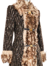 2000s Dolce & Gabbana Mongolian Fur Trimmed Tweed Overcoat Outerwear arcadeshops.com