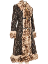 2000s Dolce & Gabbana Mongolian Fur Trimmed Tweed Overcoat Outerwear arcadeshops.com