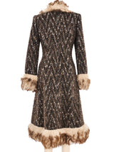 2000s Dolce & Gabbana Mongolian Fur Trimmed Tweed Overcoat Outerwear arcadeshops.com