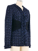 2016 Chanel Indigo Tweed Ruched Waist Jacket Jacket arcadeshops.com